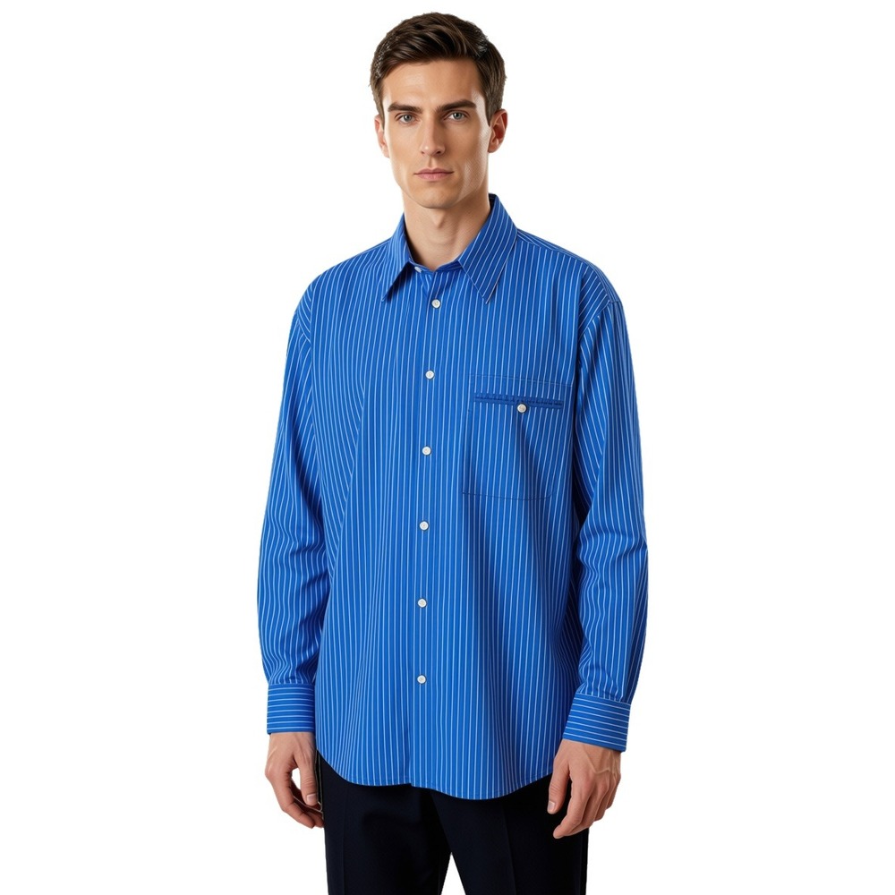 Helmut Lang Mens Relaxed Striped Shirt Royal Blue Q04HM506 New L